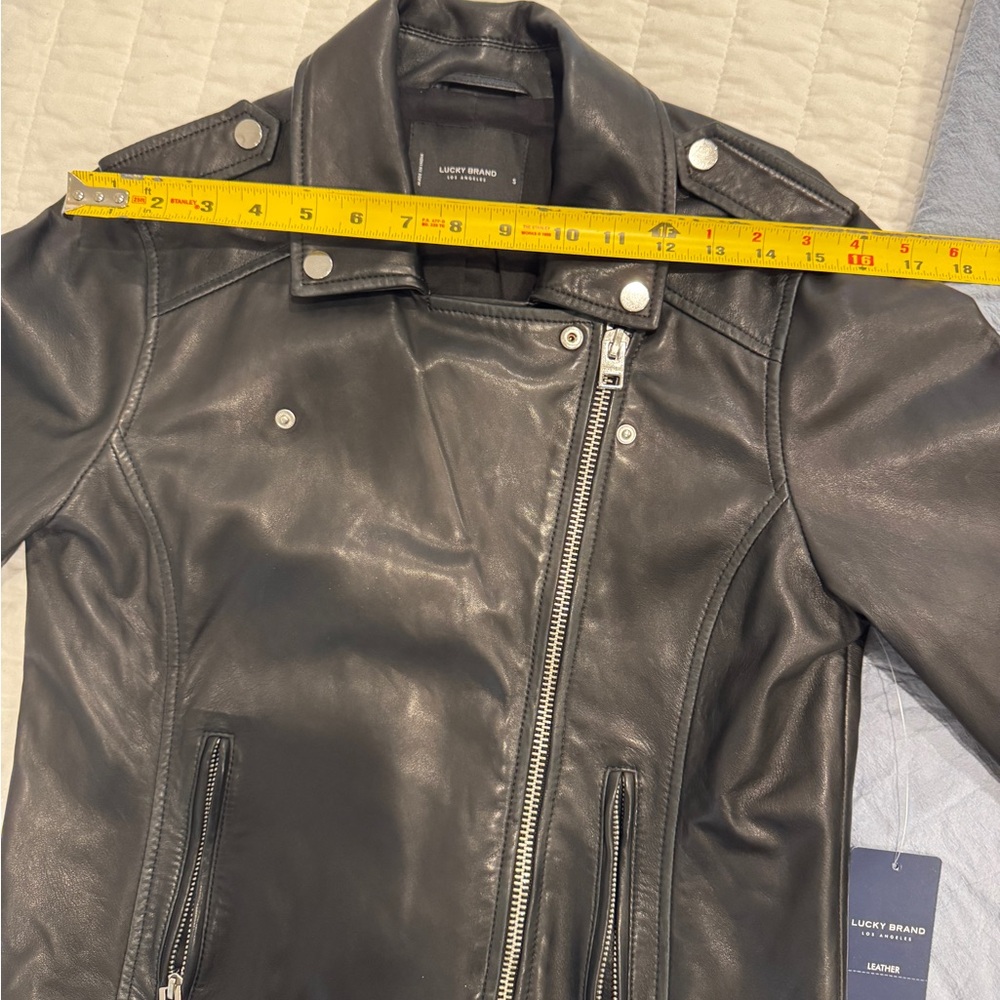 Lucky Brand Black Leather Motorcycle Jacket - Picture 9 of 12